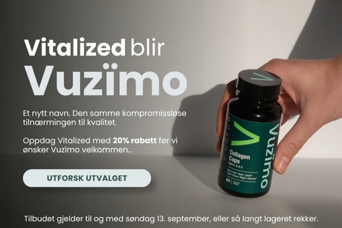 Vitalized kosttilskudd blir Vuzïmo – oppdag premium kosttilskudd med 20 % rabatt før rebrandingen.