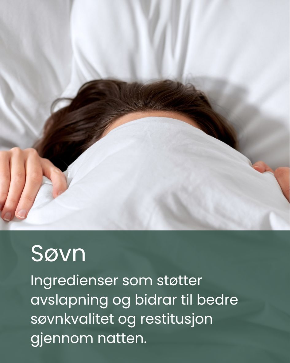 Ingredienser som støtter avslapning og bidrar til bedre søvnkvalitet og restitusjon gjennom natten